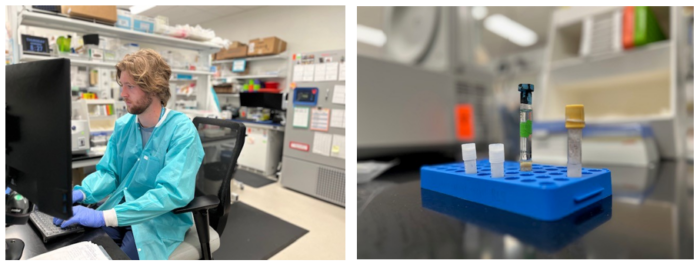 The Research Services Lab team, including lab assistant Jacob Clayton, assisted with RSV vaccine research at Seattle Children’s by processing, stabilizing and shipping samples off to a testing lab which provide endpoint data for research studies