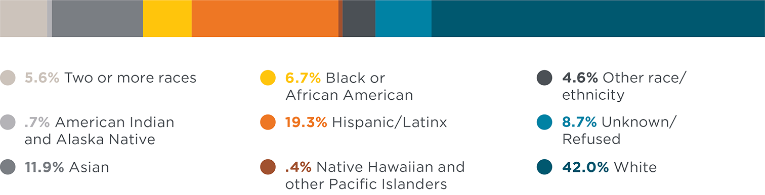 A graph showing the demographic mix of Seattle Children's patients for fiscal year 2023