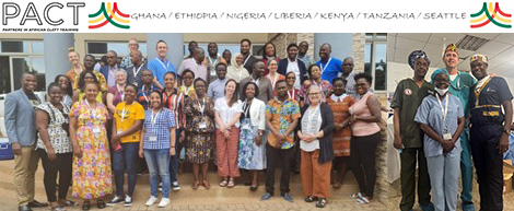 Left: A group of people posing for the camera. Right: A group of four doctors